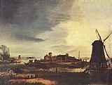 Aert van der Neer Landscape with Windmill painting